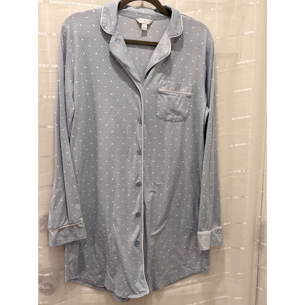 Charter Club Intimates Blue Polka Dot Button Front Nightshirt Sleep Shirt Medium